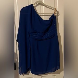 Blue off the shoulder dress knee length